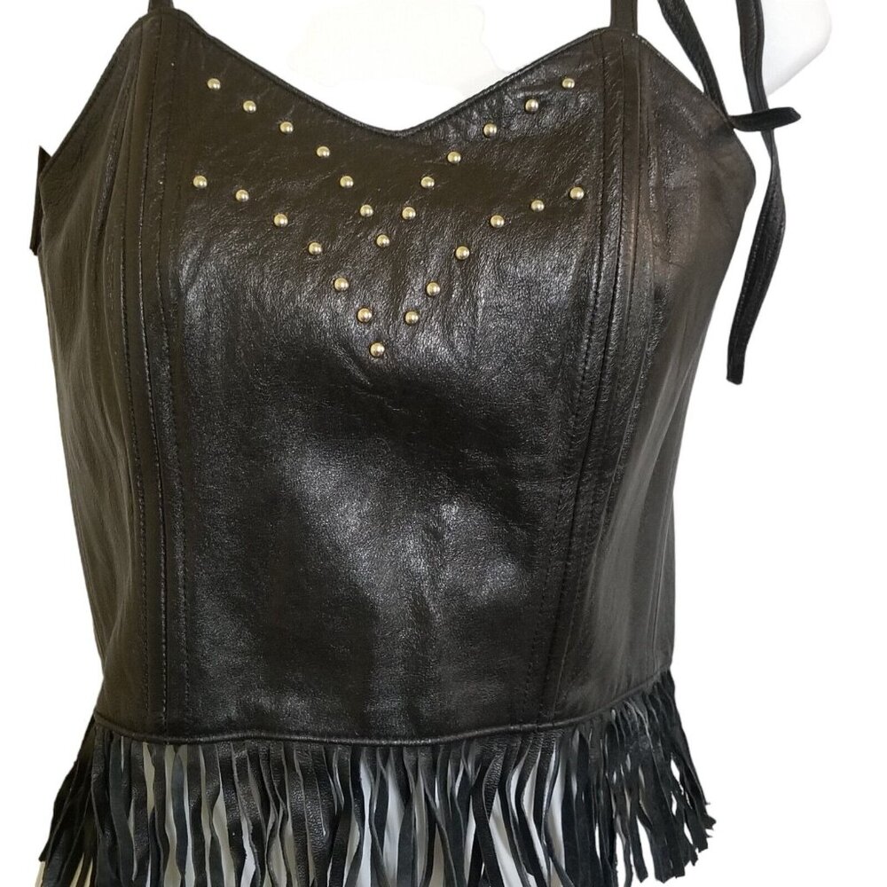 Bikers Choice Vtg  Fringe Crop Top S Black Festival Boho Biker - Picture 3 of 10